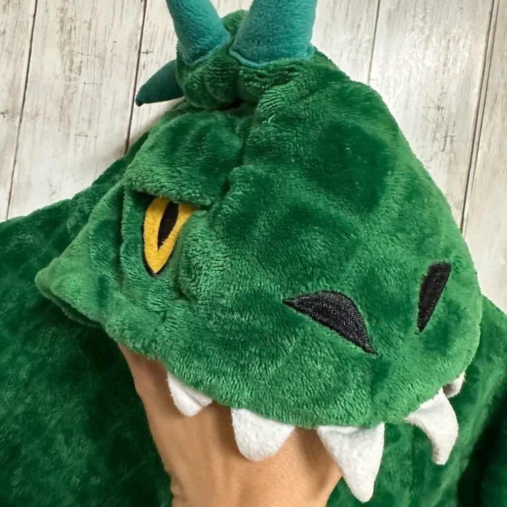 Boys Green Dinosaur Hoodie One Piece Pajamas Dragon/Halloween Costume Size L